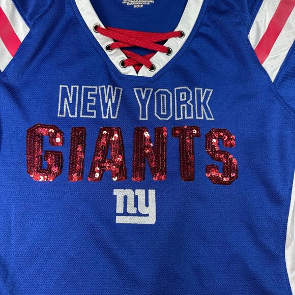 NFL Team Apparel Womens S New York Giants Blue Sequin Lace-Up Shirt - Picture 3 of 7